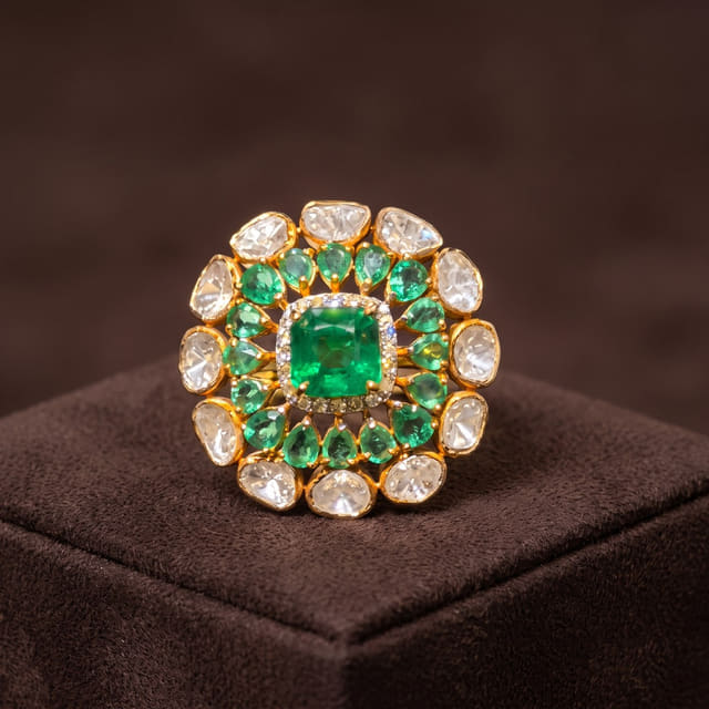 Emerald Polki Cocktail Ring