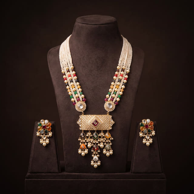 Navratna Bar Pendant Set