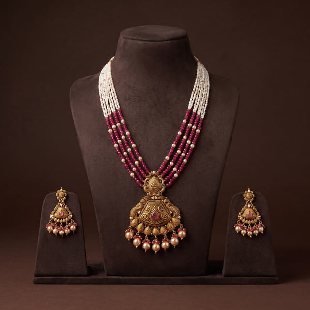 Ruby Bead Antique Pendant Set